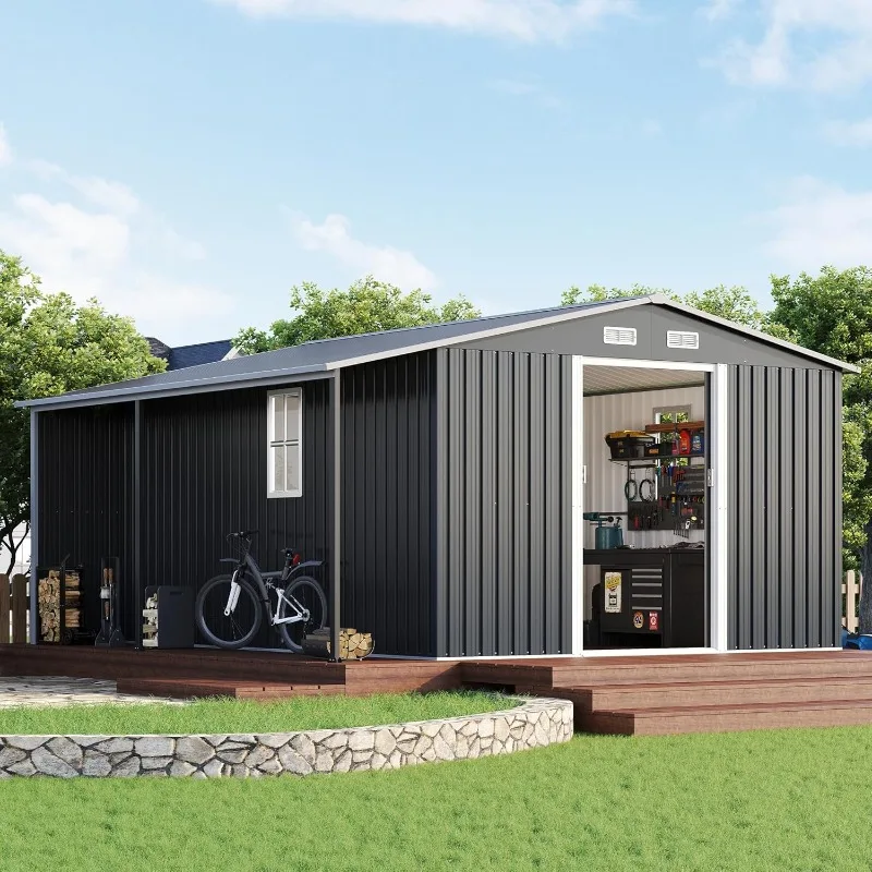 12x12x6.6 FT Galvanized Metal Storage Shed, Weather-Resistant Outdoor Tool/Garden Shed, Dark Grey/White
12x12x6.6 FT Galvanized Metal Storage Shed, Weather-Resistant Outdoor Tool/Garden Shed, Dark Grey/White