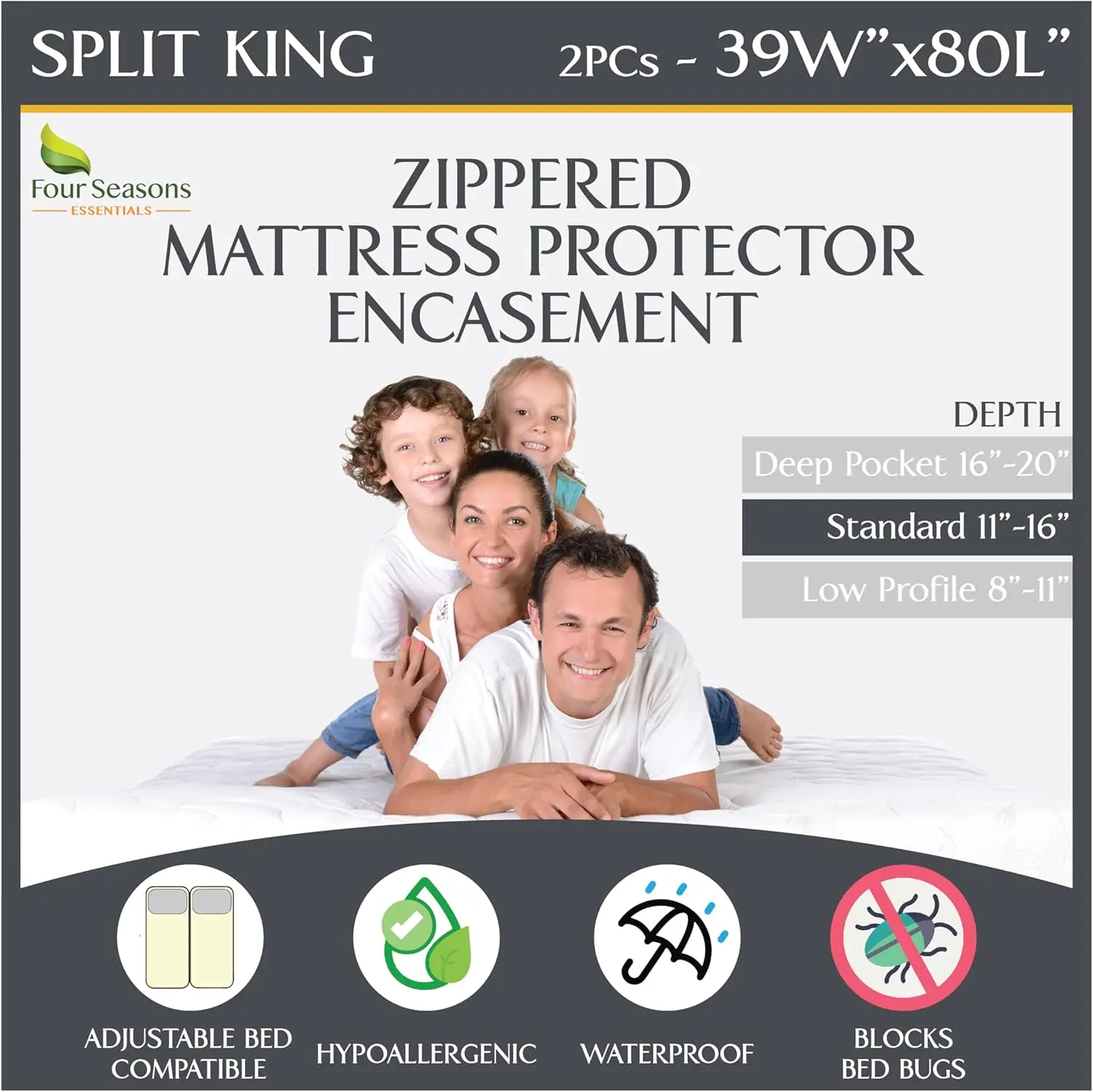 Split King Mattr Encasement 39"" X 80"" (2Pcs Twin Xl) - Waterproof Zippered Protector Hypoallergenic Premium Quality Bed Cover
Split King Mattr Encasement 39"" X 80"" (2Pcs Twin Xl) - Waterproof Zippered Protector Hypoallergenic Premium Quality Bed Cover