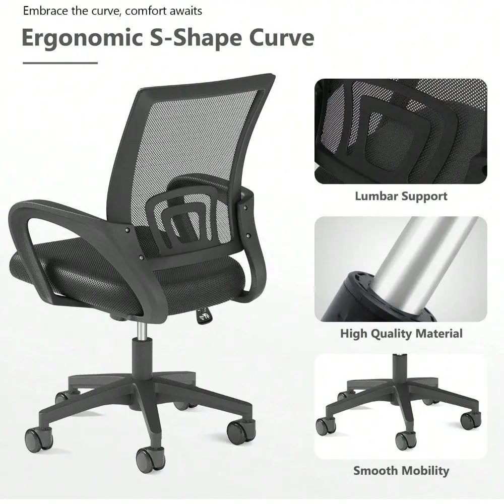 Office Chair, Ergonomic MidBack Mesh Desk Chair With Lumbar Support, Adjustable Swivel Rolling Design, Comfy Armrest For Work,
Office Chair, Ergonomic MidBack Mesh Desk Chair With Lumbar Support, Adjustable Swivel Rolling Design, Comfy Armrest For Work,