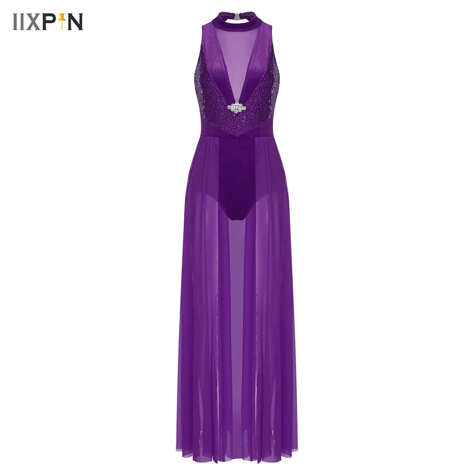 Womens Lyrical Dance Dress Modern Contemporary Costume Sequins Patchwork Halter Sleeveless Long Flowy Maxi Dress Built-In Briefs
Womens Lyrical Dance Dress Modern Contemporary Costume Sequins Patchwork Halter Sleeveless Long Flowy Maxi Dress Built-In Briefs