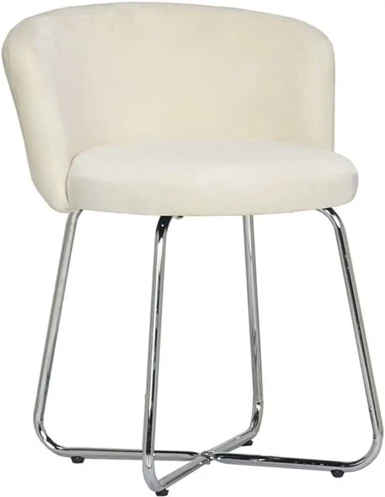 Modern Round Vanity Stool with Scoop Back, Chrome Finish, Off-White Upholstery, 25H
Modern Round Vanity Stool with Scoop Back, Chrome Finish, Off-White Upholstery, 25H