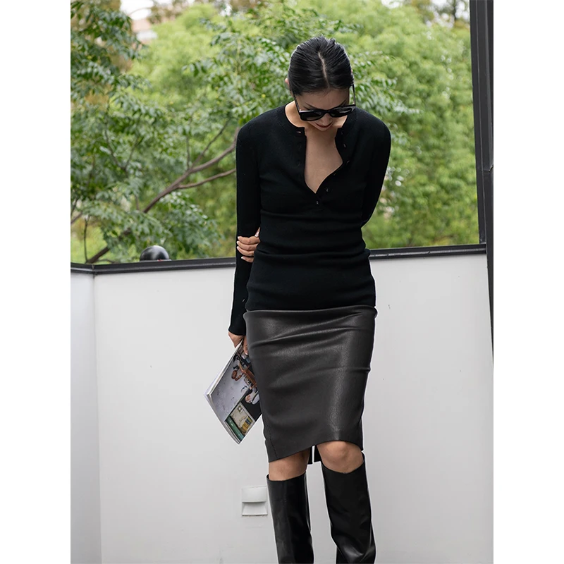 Faionable Lamb Leather Skirt Real Leather Ba Split Elastic Matte Ci Commute High Waist A-Line Skirt Women's Skirt
Faionable Lamb Leather Skirt Real Leather Ba Split Elastic Matte Ci Commute High Waist A-Line Skirt Women's Skirt
