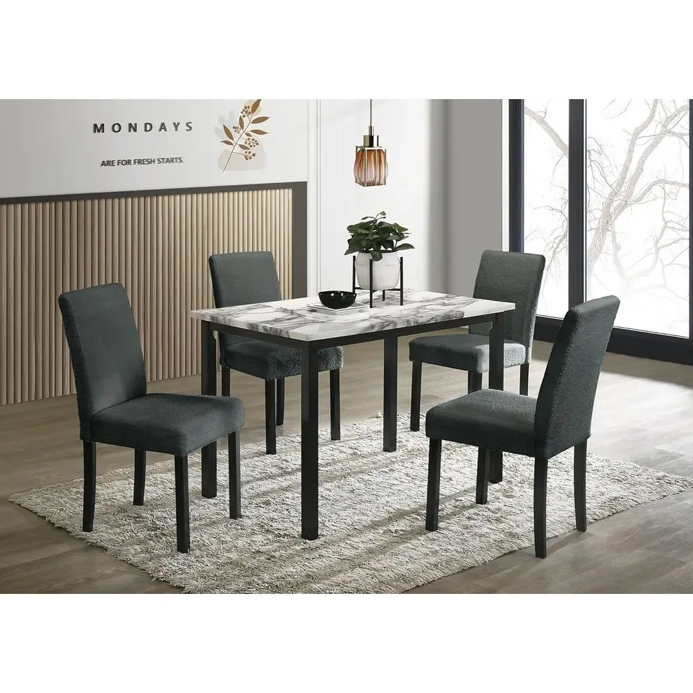 Charcoal inish Wool abric Chairs aux Marble Top Table 5pc Dining Set Kitchen Dinette Cushions Upholstered 4X Chairs Dining Room
Charcoal inish Wool abric Chairs aux Marble Top Table 5pc Dining Set Kitchen Dinette Cushions Upholstered 4X Chairs Dining Room