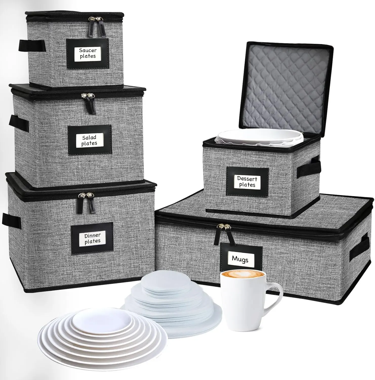 5-Pack Quilted Dish and Mug Storage Boxes for Moving, Holds 48 Plates & 12 Cups, Grey
5-Pack Quilted Dish and Mug Storage Boxes for Moving, Holds 48 Plates & 12 Cups, Grey