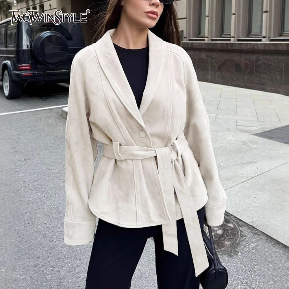 TWOTWINSTYLE French Retro Slimming Coat for Women Stand Collar Long Sleee Patchwork Lace Up Distressed Style Jackets Female New
TWOTWINSTYLE French Retro Slimming Coat for Women Stand Collar Long Sleee Patchwork Lace Up Distressed Style Jackets Female New