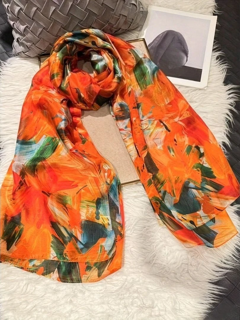 Lightweight 100% Mulberry Silk Scarf for Women Oblong Shawl Neck Scarf Beach Wrap Headscarf Gift Pack Orange Oil Painting Print
Lightweight 100% Mulberry Silk Scarf for Women Oblong Shawl Neck Scarf Beach Wrap Headscarf Gift Pack Orange Oil Painting Print