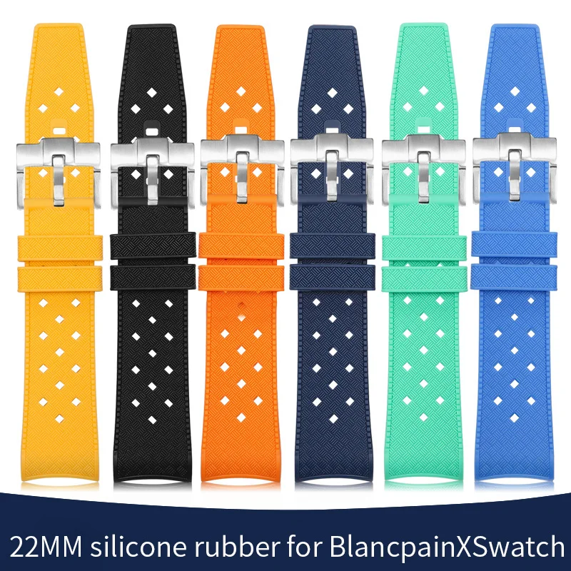 22MM Curved silicone rubber watch band for Swatch X Blancpain watch Fifty Fathoms SO35 Men's and women's waterproof bracelet
22MM Curved silicone rubber watch band for Swatch X Blancpain watch Fifty Fathoms SO35 Men's and women's waterproof bracelet