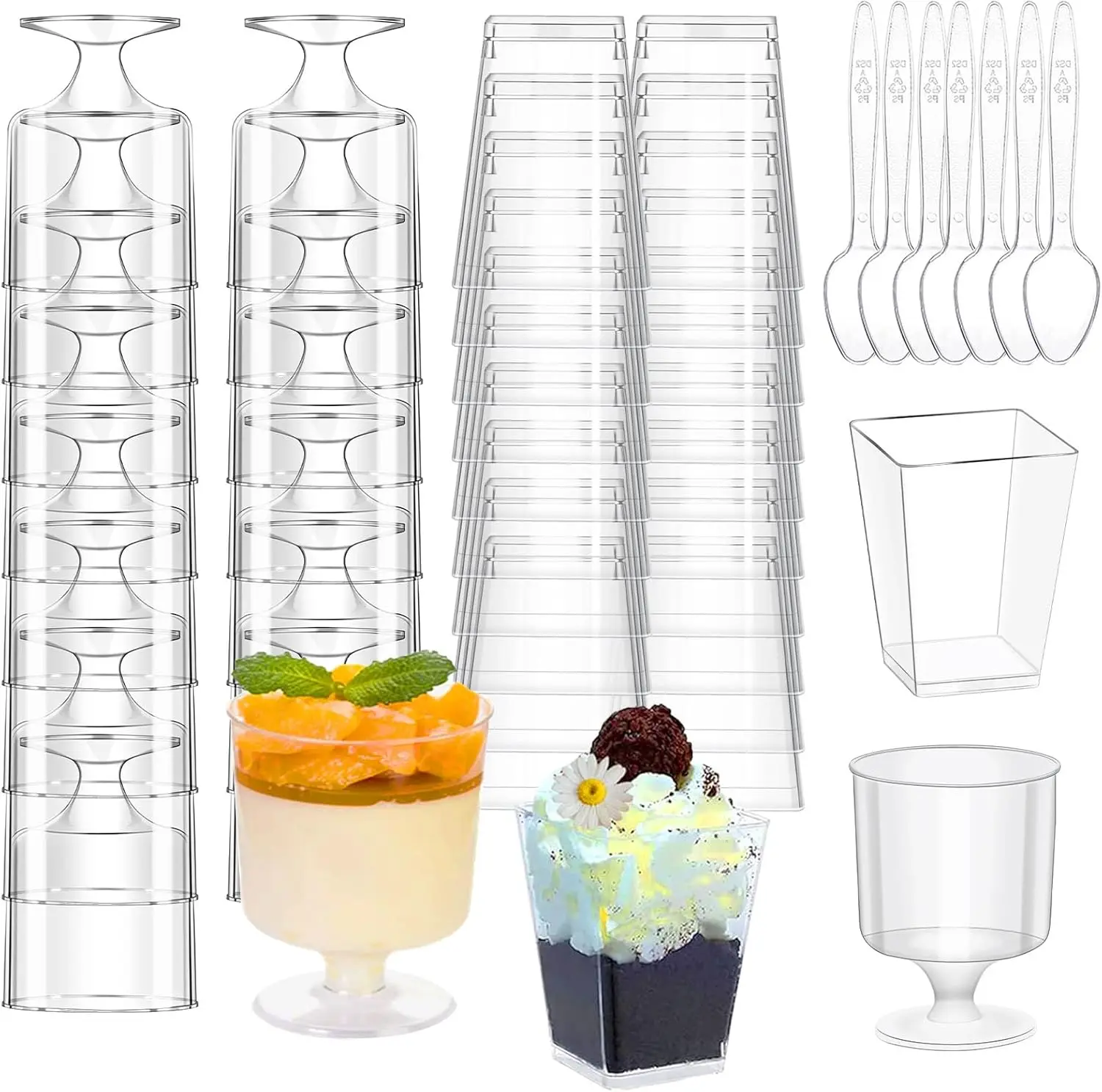 300 Packs Dessert Cups with Spoons, 5 OZ Mini Clear Plastic Dessert Parfait Cup for Party, Square Dessert Shot Glasse R
300 Packs Dessert Cups with Spoons, 5 OZ Mini Clear Plastic Dessert Parfait Cup for Party, Square Dessert Shot Glasse R
