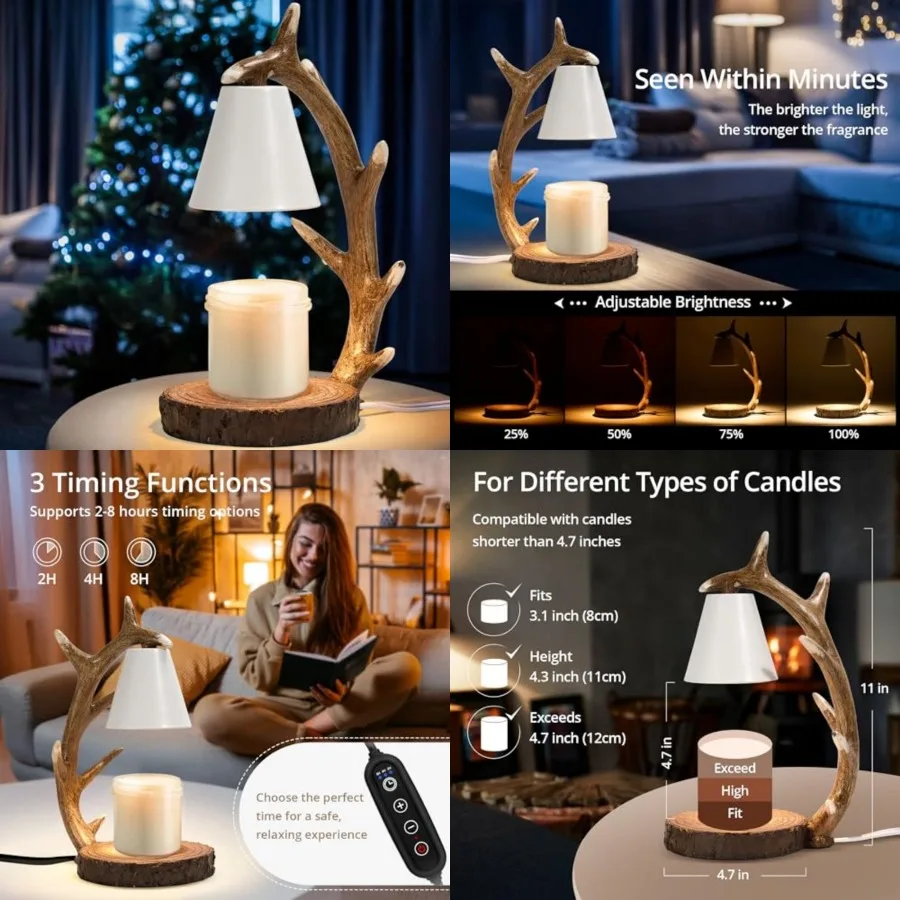 Candle Lamps, Candle Warmer Lamp with Timer Dimmer for New Home Bedroom Decoration Handcrafted with Resin Reindeer Antler Desig
Candle Lamps, Candle Warmer Lamp with Timer Dimmer for New Home Bedroom Decoration Handcrafted with Resin Reindeer Antler Desig