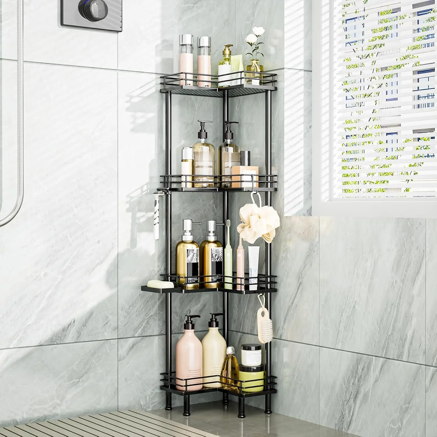 4-Tier Stainless Steel Corner Shower Caddy with Soap Holder and Hooks, Large Capacity Bathroom Organizer in Black
4-Tier Stainless Steel Corner Shower Caddy with Soap Holder and Hooks, Large Capacity Bathroom Organizer in Black