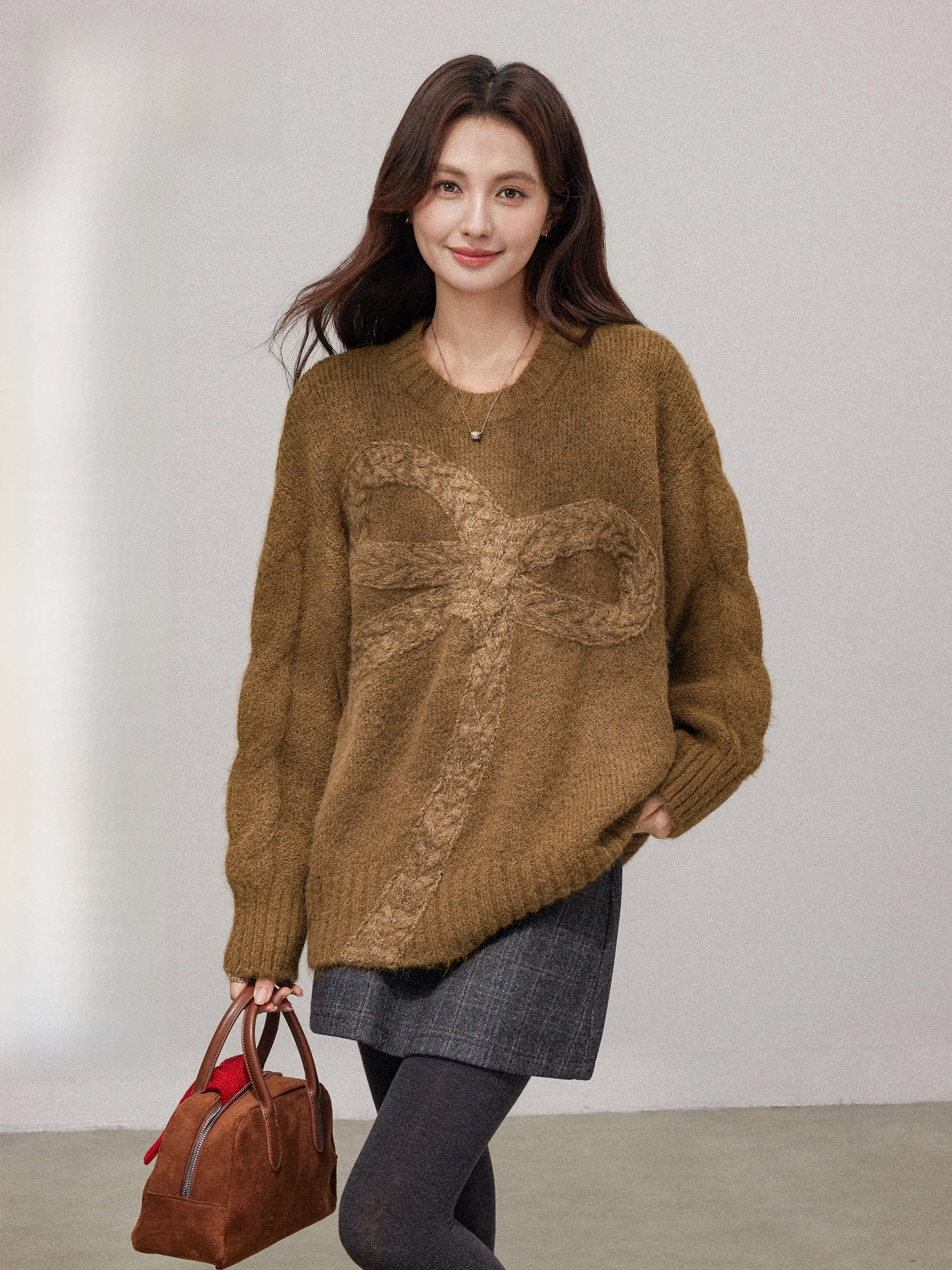 Autumn Winter Women's Loose Knitted Sweater with Knot Soft Cozy Coffee Color Lazy Sle Casual Comfortable Top
Autumn Winter Women's Loose Knitted Sweater with Knot Soft Cozy Coffee Color Lazy Sle Casual Comfortable Top