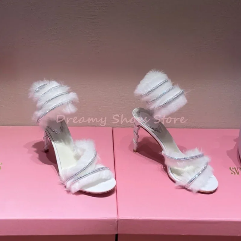 White Snake Wrap Crystal Slingback Stiletto Pumps Women Black Fur Open Toe High Heels Fashion Luxury Party Banquet Wedding Shoes
White Snake Wrap Crystal Slingback Stiletto Pumps Women Black Fur Open Toe High Heels Fashion Luxury Party Banquet Wedding Shoes