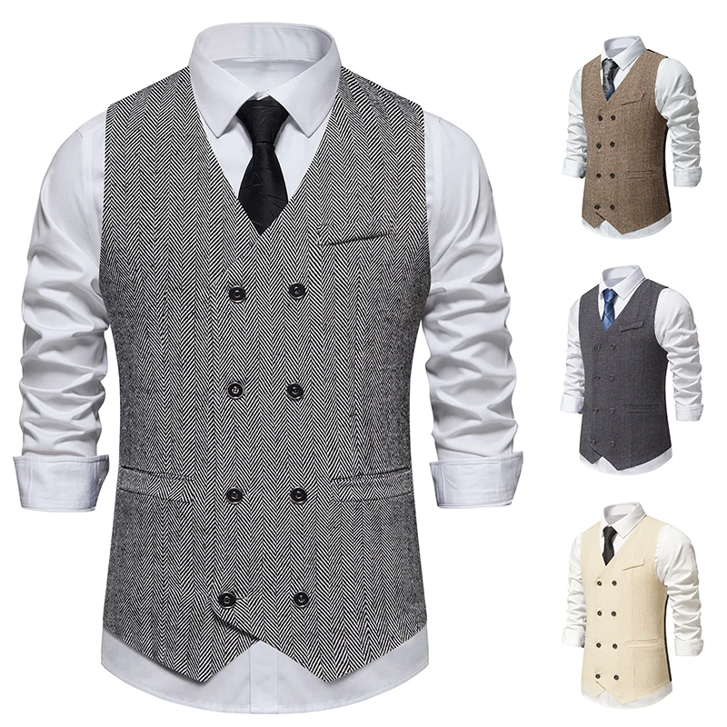 Men Suit Vest Herringbone Fabric Stripe Waistcoat Business V Neck Double Breasted Men's Formal Party Dress Blazer Vests V14
Men Suit Vest Herringbone Fabric Stripe Waistcoat Business V Neck Double Breasted Men's Formal Party Dress Blazer Vests V14