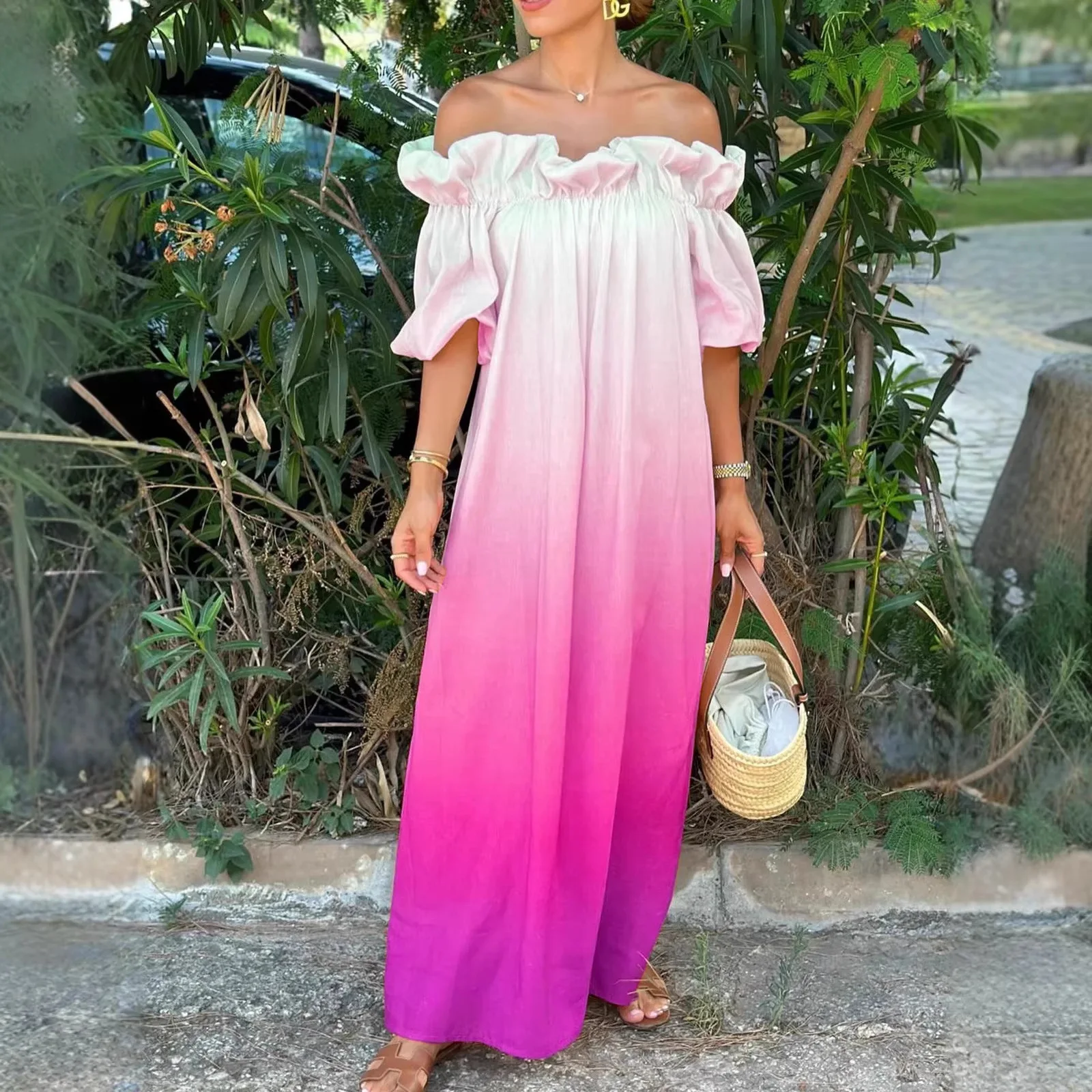 Gradient Dress Women Spring Summer Off Shoulder Bubble Sleeve Backless Maxi Dresses Sweet Romantic Evening Gowns Party Outfit
Gradient Dress Women Spring Summer Off Shoulder Bubble Sleeve Backless Maxi Dresses Sweet Romantic Evening Gowns Party Outfit