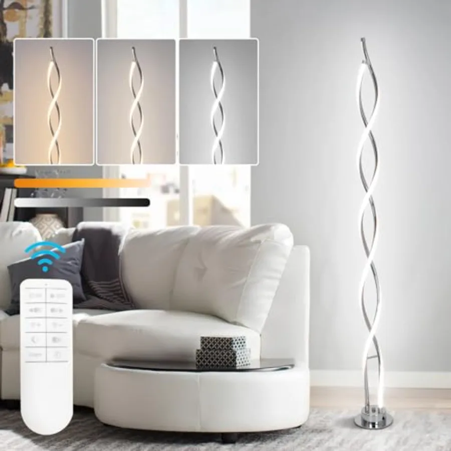31W Modern Floor Lamp, LED Spiral Floor Lamp for Living Room, 3-Color Dimmable Standing Lamp with Remote Control, 58" Tll Floor
31W Modern Floor Lamp, LED Spiral Floor Lamp for Living Room, 3-Color Dimmable Standing Lamp with Remote Control, 58" Tll Floor