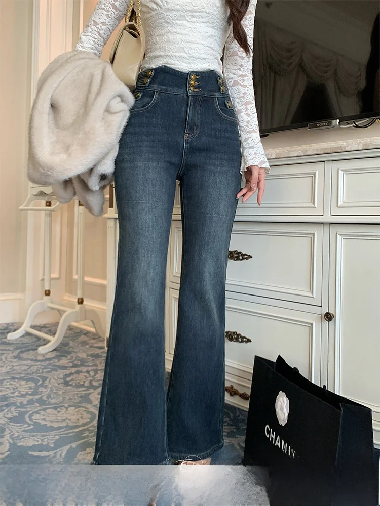 High Waist Thickened Fleece Lined Bell Bottom Jeans Retro Cotton Denim Pants Women's Spring Season Warm Bell Jeans
High Waist Thickened Fleece Lined Bell Bottom Jeans Retro Cotton Denim Pants Women's Spring Season Warm Bell Jeans