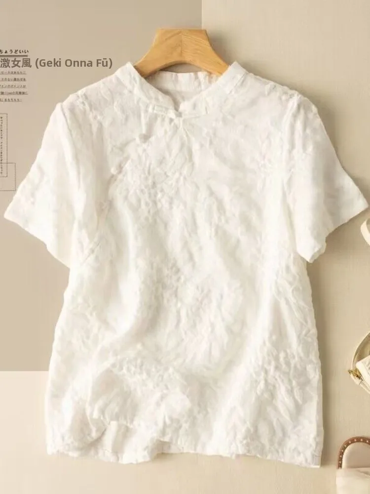 New Chinese Style Heavy Embroidery Cotton Linen Short Sleeve Shirt Women Summer High End Retro National Style Stand Collar Bu...
New Chinese Style Heavy Embroidery Cotton Linen Short Sleeve Shirt Women Summer High End Retro National Style Stand Collar Bu...