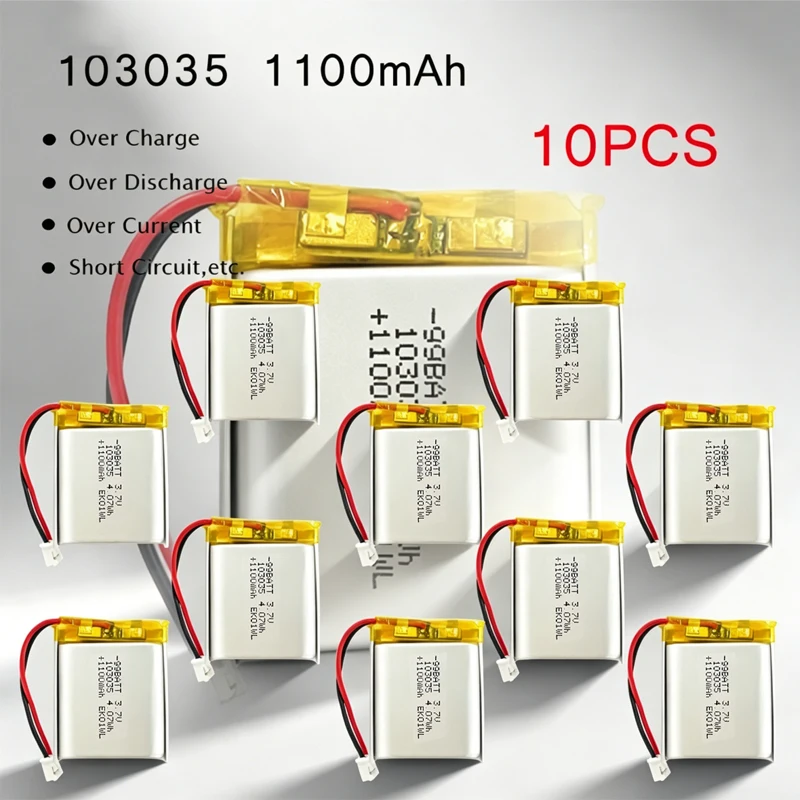 10pcs 103035 Li Polymer Battery 3.7V 1100mAh Rechargeable Batteries Ph2.0mm for Beauty Instrument LED Light Smart Watch Tracker
10pcs 103035 Li Polymer Battery 3.7V 1100mAh Rechargeable Batteries Ph2.0mm for Beauty Instrument LED Light Smart Watch Tracker