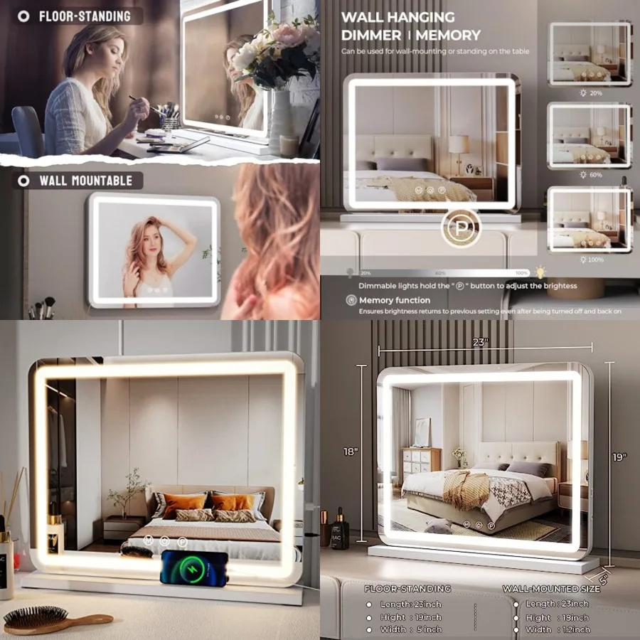 Vanity Mirror with Lights, 23 Inch Large Makeup Mirror with LED Lights, Smart Touch Dimmable 3-Color Light, Memory Function, US
Vanity Mirror with Lights, 23 Inch Large Makeup Mirror with LED Lights, Smart Touch Dimmable 3-Color Light, Memory Function, US