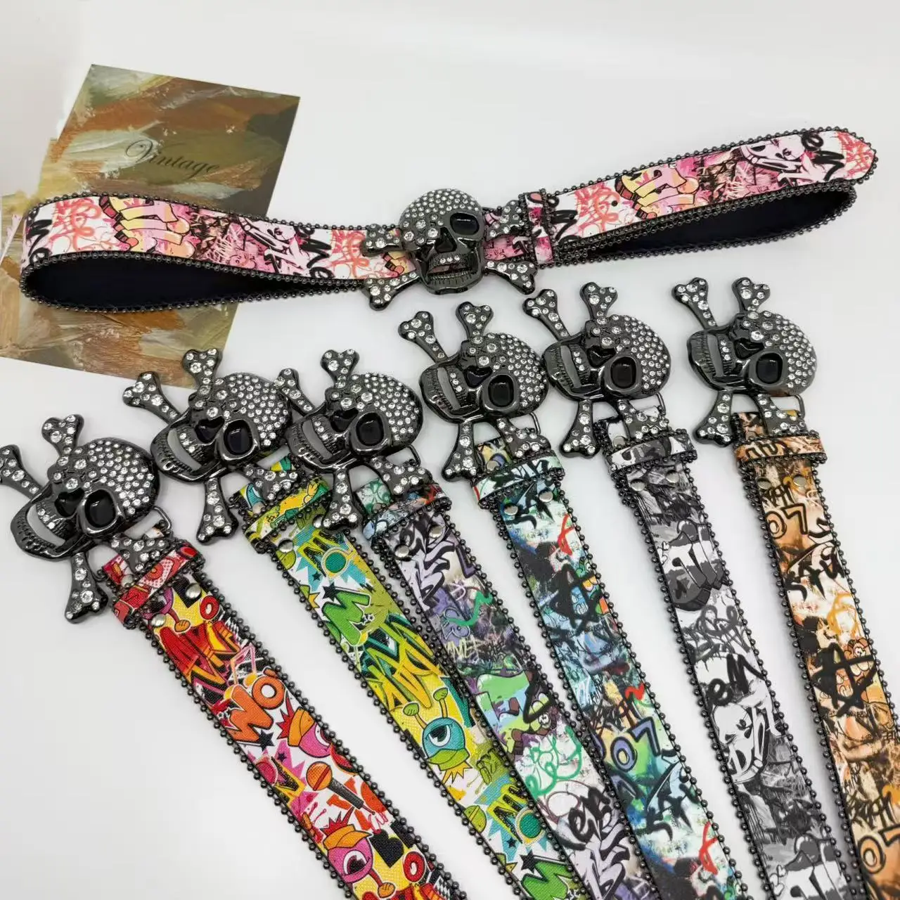 Big Skull Women's Rhinestone Belt Western Denim Belt Accessory Y2K Colorful Rainbow Graffiti print pin buckle belt
Big Skull Women's Rhinestone Belt Western Denim Belt Accessory Y2K Colorful Rainbow Graffiti print pin buckle belt