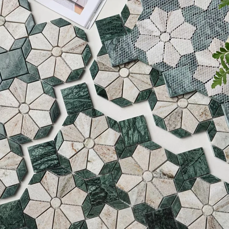 Vintage dark green marble mosaic beige wood grain natural stone bathroom B&B kitchen coffee shop floor tiles
Vintage dark green marble mosaic beige wood grain natural stone bathroom B&B kitchen coffee shop floor tiles