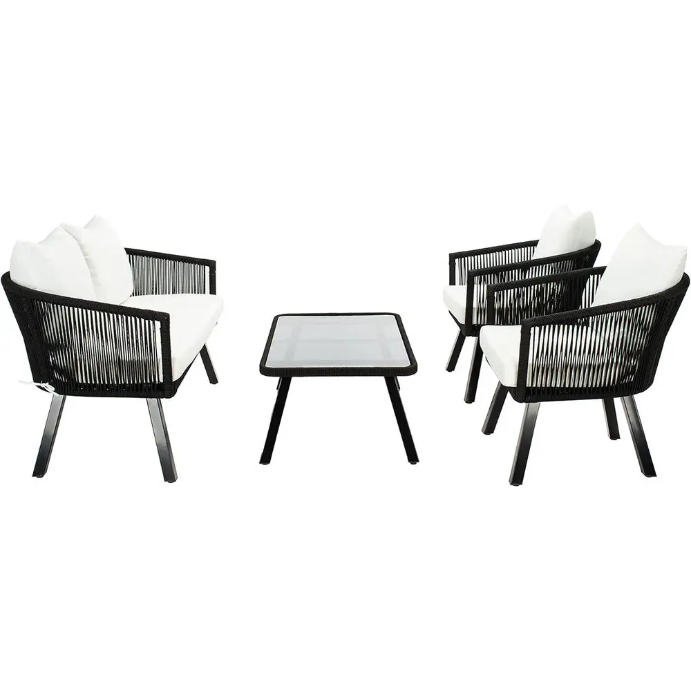 Outdoor Collection Belmi Wicker Cushion 4-Piece Rope Patio Backyard Living Set PAT7517B, Black/Beige
Outdoor Collection Belmi Wicker Cushion 4-Piece Rope Patio Backyard Living Set PAT7517B, Black/Beige