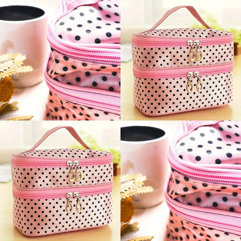 Double Layer Polka Dot Makeup Bag with Handle & Brush Organizer, Stylish Travel Toiletry Pouch for Women
Double Layer Polka Dot Makeup Bag with Handle & Brush Organizer, Stylish Travel Toiletry Pouch for Women