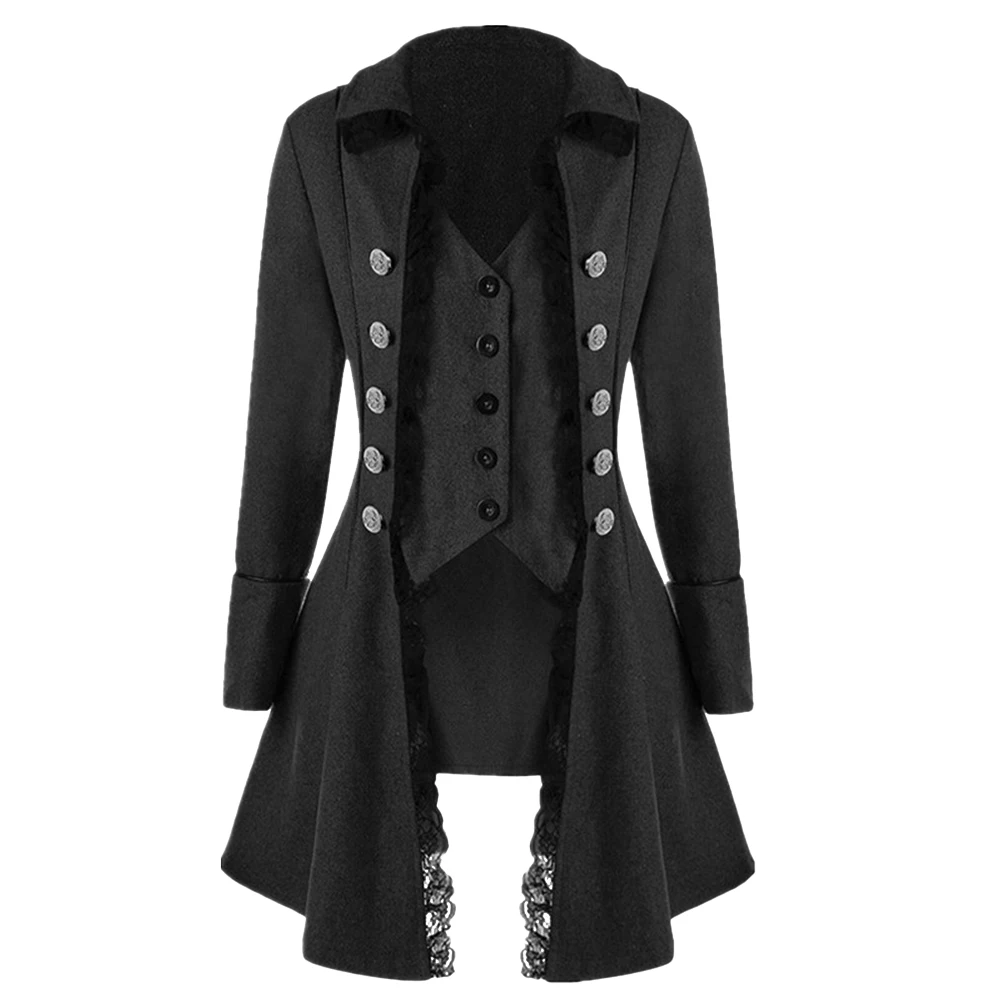 Retro Woman Gothic Coats Jacket Single Breasted Button Lace Edge Long Coats Blazer Victorian Costume Coat Clothing For Women
Retro Woman Gothic Coats Jacket Single Breasted Button Lace Edge Long Coats Blazer Victorian Costume Coat Clothing For Women
