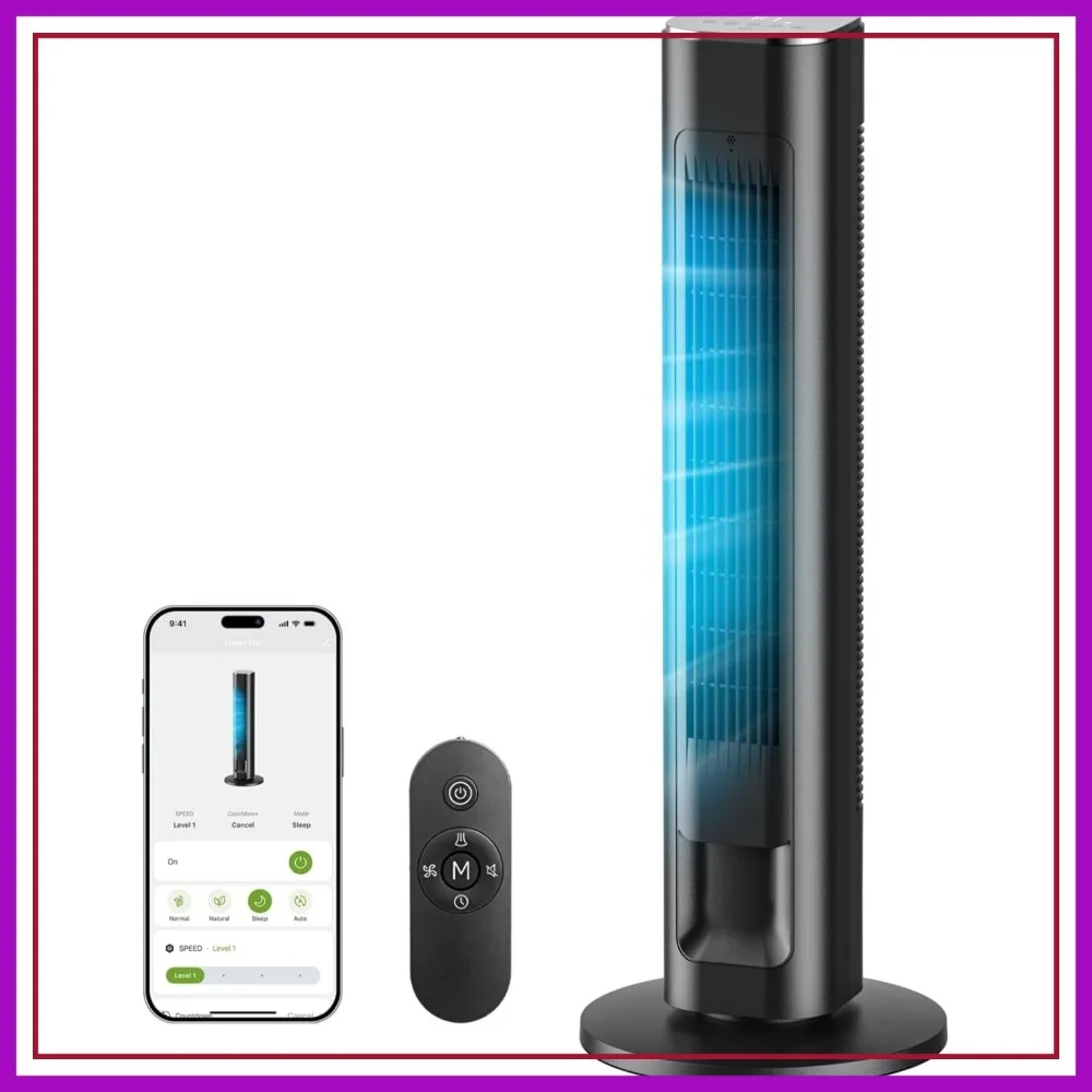 Smart Tower Fan for Bedroom, 36" WiFi APP Voice Control, 4 Modes 4 Speeds, 90° Oscillating, 12H Timer & 25dB Quiet Floor Fan with Remote, Black
Smart Tower Fan for Bedroom, 36" WiFi APP Voice Control, 4 Modes 4 Speeds, 90° Oscillating, 12H Timer & 25dB Quiet Floor Fan with Remote, Black