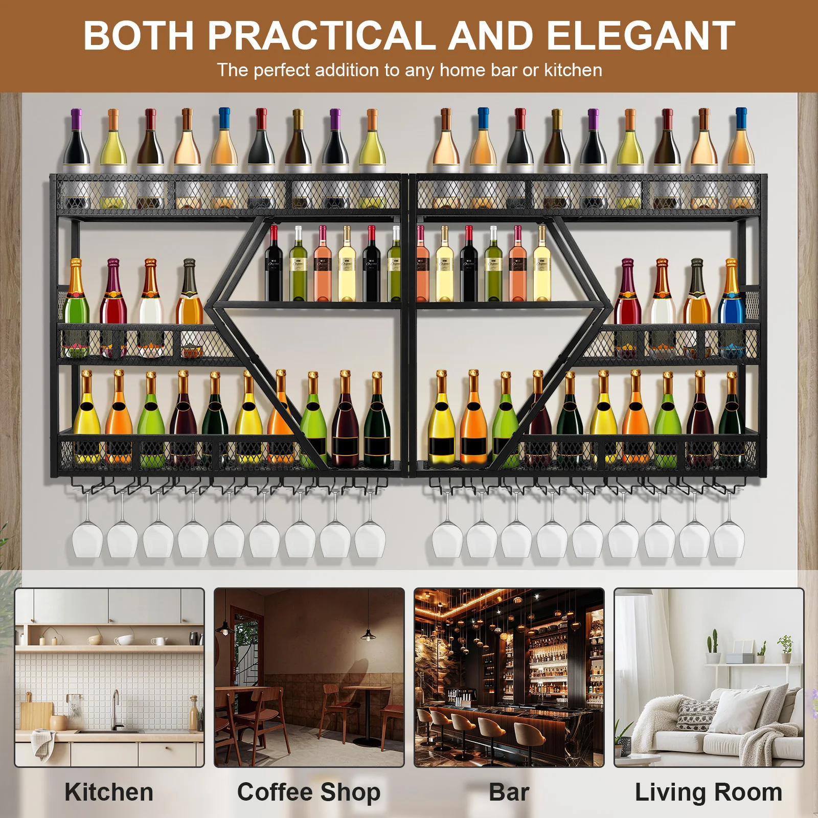 Wall Mounted Wine Rack 3-Tier Wine Display Storage Holder Metal with Glass Holder for Home Kitchen Dining Room Coffee Shop Black
Wall Mounted Wine Rack 3-Tier Wine Display Storage Holder Metal with Glass Holder for Home Kitchen Dining Room Coffee Shop Black