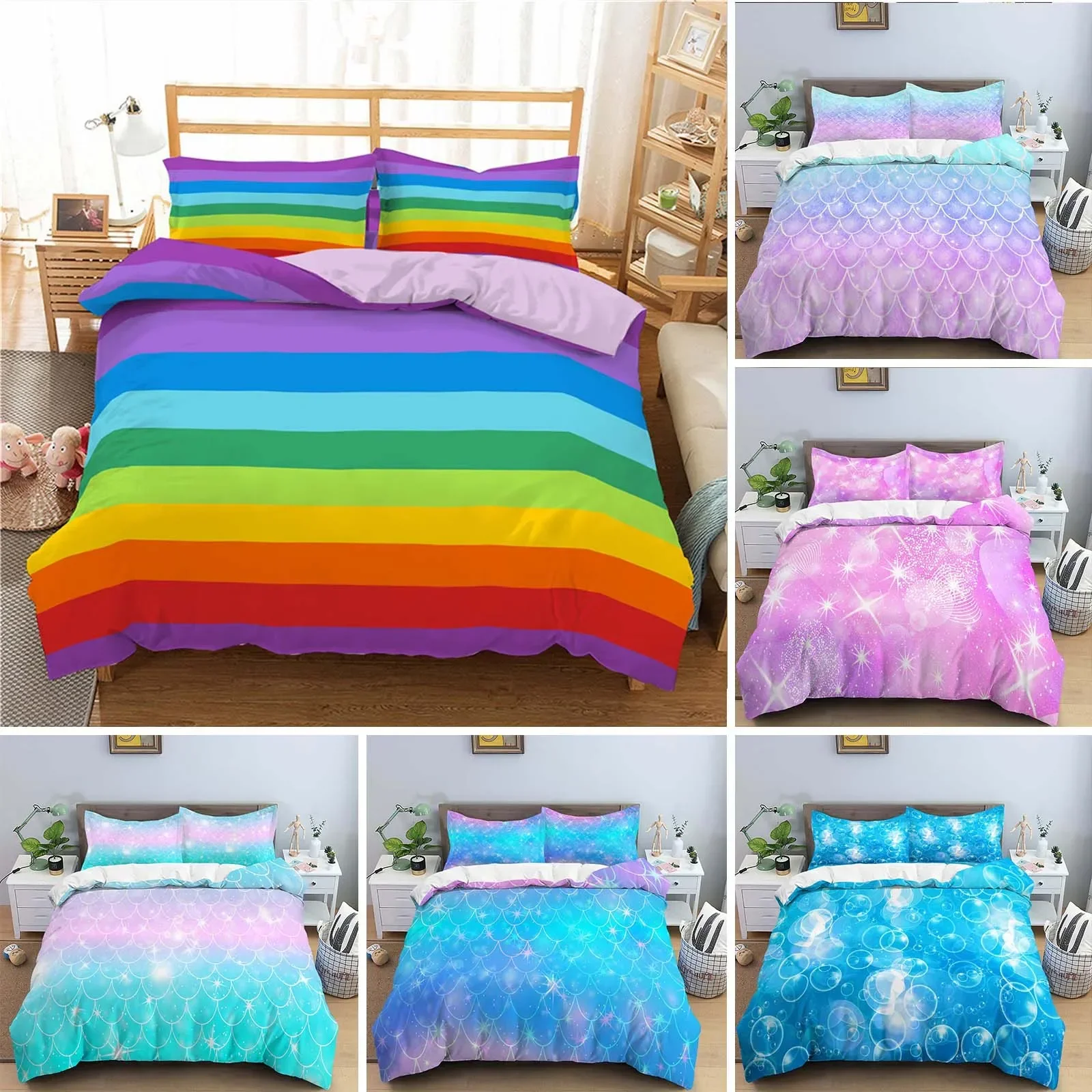 Rainbow Printing Bedding Set Colorful Stripe Comforter Cover Soft Bedding Set Twin King Queen Size 2/3pcs Polyester Quilt Cover
Rainbow Printing Bedding Set Colorful Stripe Comforter Cover Soft Bedding Set Twin King Queen Size 2/3pcs Polyester Quilt Cover