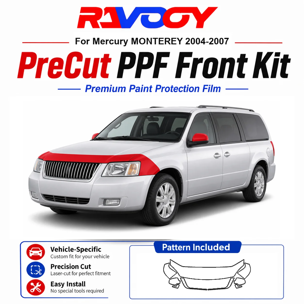 8.5mil TPU Precut PPF Kit For Mercury MONTEREY 2004-2007 - Hood, Fenders & Mirror Set - Self-Healing Clear Bra Film
8.5mil TPU Precut PPF Kit For Mercury MONTEREY 2004-2007 - Hood, Fenders & Mirror Set - Self-Healing Clear Bra Film
