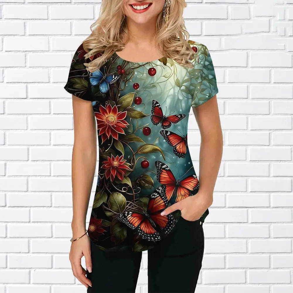 New Butterfly Print T-shirt For Women Harajuku Ladies Clothing Summer O-neck Loose Streetwear Daily Casual Short Sleeve Tops
New Butterfly Print T-shirt For Women Harajuku Ladies Clothing Summer O-neck Loose Streetwear Daily Casual Short Sleeve Tops
