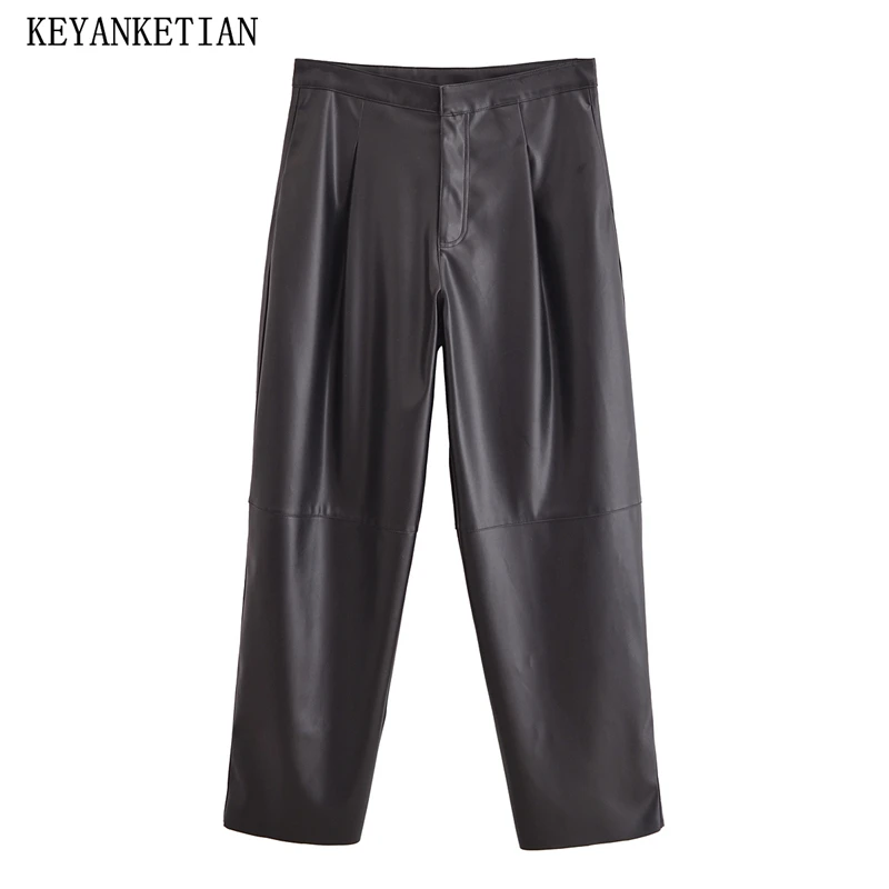 KEYANKETIAN 2025 Spring New Women's Artificial leather Trousers Street style Zipper High Waist Pleated Patchwork Casual Pants
KEYANKETIAN 2025 Spring New Women's Artificial leather Trousers Street style Zipper High Waist Pleated Patchwork Casual Pants