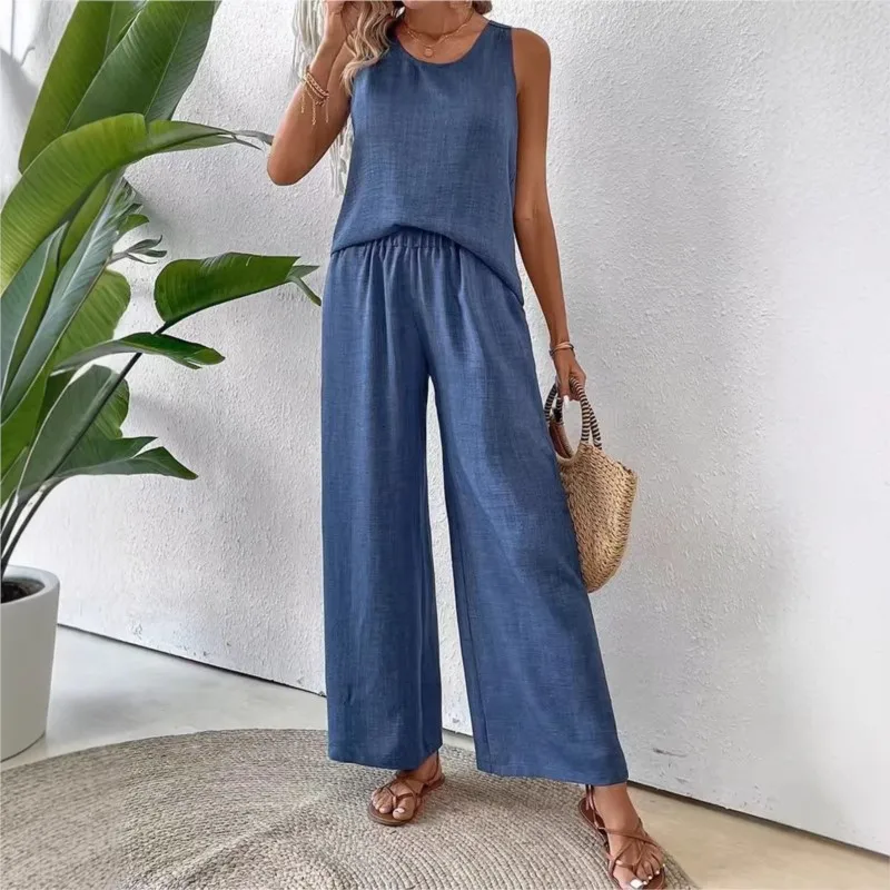 Women's Summer Casual Solid Color Two-piece Set Fashion Back Hollow Design Loose Top+wide Leg Pants Suit Ladies Office Outfit
Women's Summer Casual Solid Color Two-piece Set Fashion Back Hollow Design Loose Top+wide Leg Pants Suit Ladies Office Outfit