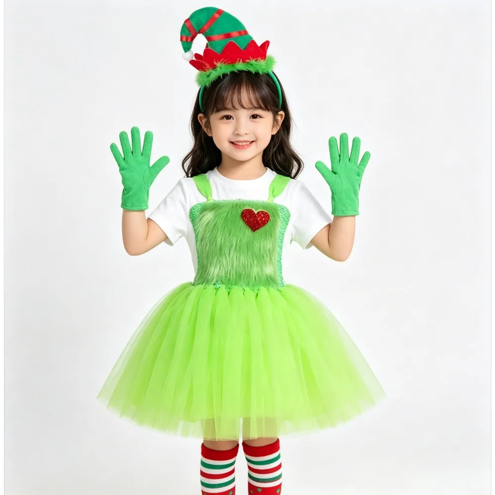 Kids Green Elf Style Tutu Dress Full Set Girl Christmas Carnival Role Play Outfit With Complete Accessories For Holiday Party
Kids Green Elf Style Tutu Dress Full Set Girl Christmas Carnival Role Play Outfit With Complete Accessories For Holiday Party