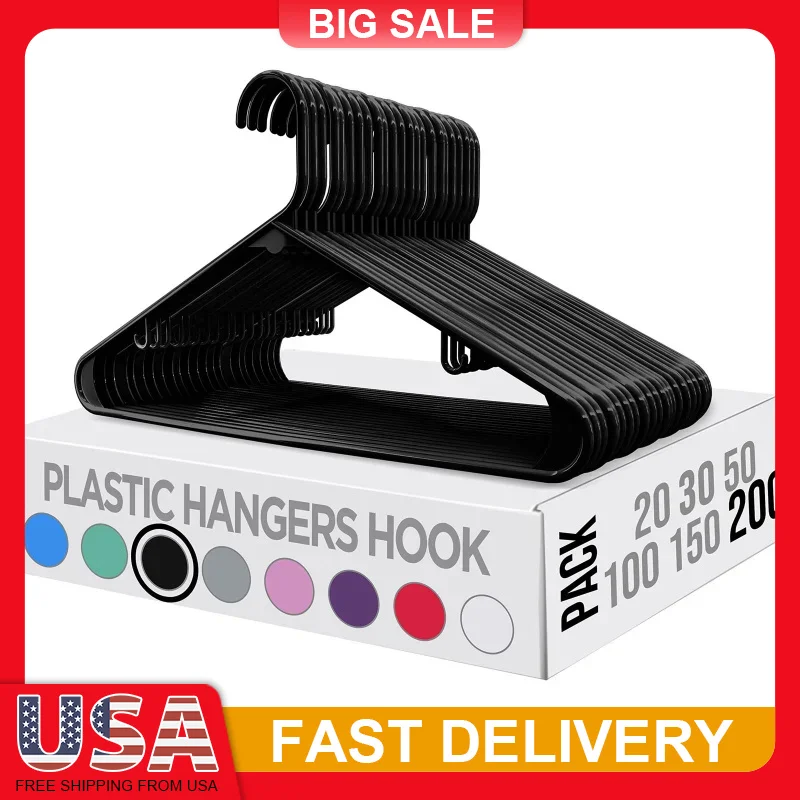 200Pack Black Plastic Hangers with Hooks Slim Space Saving Clothes Hangers for Shirts Blouses Coats Durable Closet Organizers
200Pack Black Plastic Hangers with Hooks Slim Space Saving Clothes Hangers for Shirts Blouses Coats Durable Closet Organizers