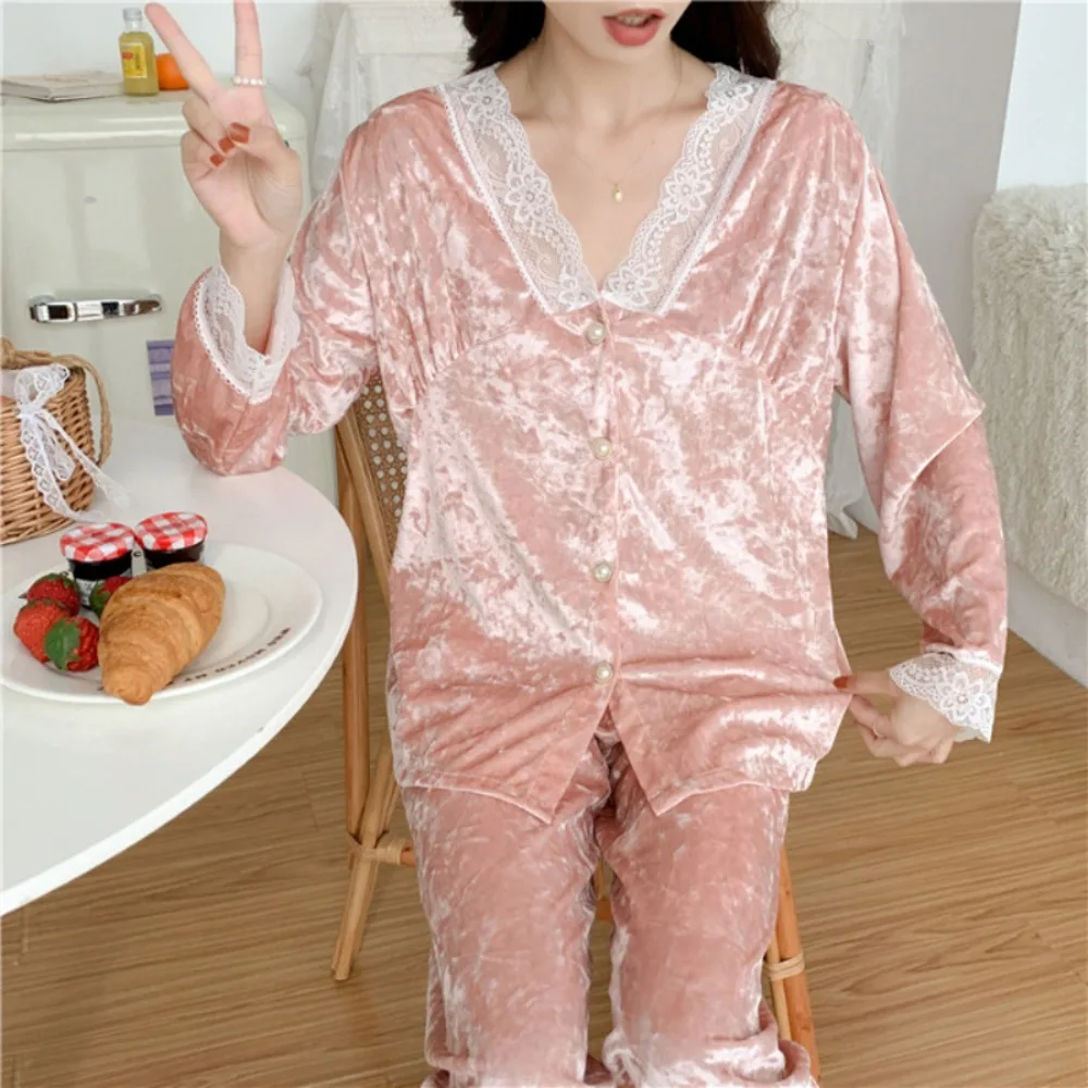 Flannel Women's Pajamas Sets Cute Lace Pjs Sleepwear Long Sleeved Pants Warm Pijama Velvet Pyjamas Comfortable Girl Home Clothes
Flannel Women's Pajamas Sets Cute Lace Pjs Sleepwear Long Sleeved Pants Warm Pijama Velvet Pyjamas Comfortable Girl Home Clothes