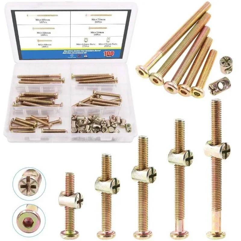 100Pcs M6x40/50/60/70/80mm Zinc Plated Hex Socket Head Cap Fasteners Screws Bolts Furniture Crib Bolts Nuts Assortment Sets
100Pcs M6x40/50/60/70/80mm Zinc Plated Hex Socket Head Cap Fasteners Screws Bolts Furniture Crib Bolts Nuts Assortment Sets