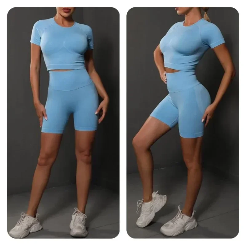 New Seamless Peach Hip Solid Color High Stretch Yoga Short Sleeved Shorts Set for Running, Sports and Fitness Two-piece Set
New Seamless Peach Hip Solid Color High Stretch Yoga Short Sleeved Shorts Set for Running, Sports and Fitness Two-piece Set