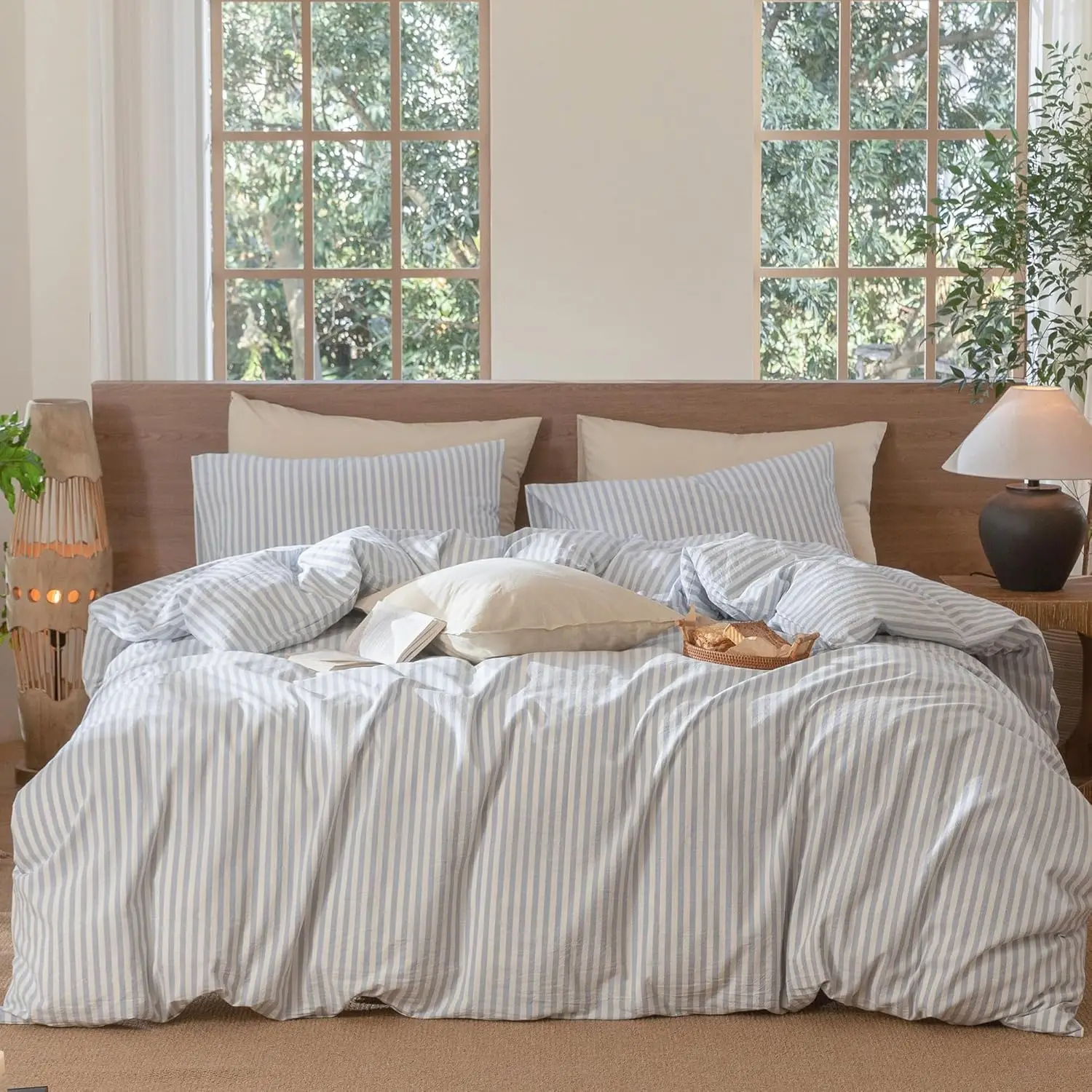 King Size Duvet Cover Set 100% Washed Cotton Linen Texture Breathable Soft Cornflower Blue White Stripes
King Size Duvet Cover Set 100% Washed Cotton Linen Texture Breathable Soft Cornflower Blue White Stripes