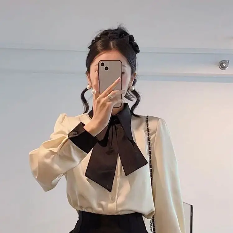 Temperament Small Fragrance Bow Long-sleeved Shirt Women's New Shirt Early Autumn High-end Inner Top
Temperament Small Fragrance Bow Long-sleeved Shirt Women's New Shirt Early Autumn High-end Inner Top