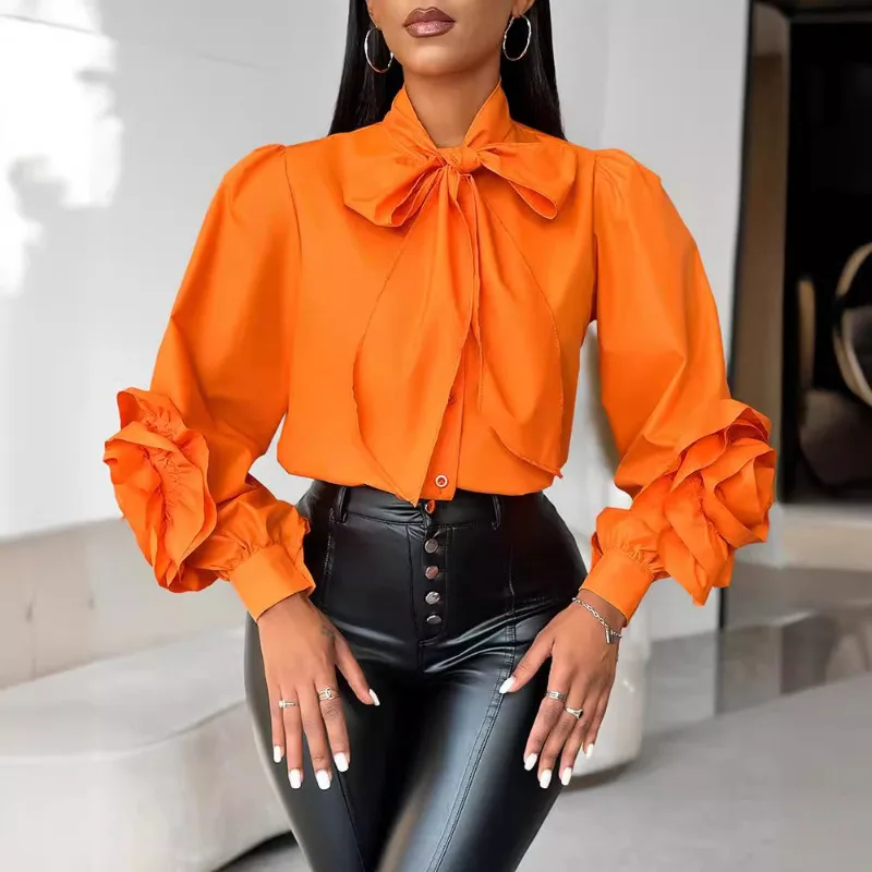 2024 Spring Summer New Shirt Top Women's Solid Long Sleeve Bow Shirt Women's Single Breasted Three-Dimensional Decoration Shirt
2024 Spring Summer New Shirt Top Women's Solid Long Sleeve Bow Shirt Women's Single Breasted Three-Dimensional Decoration Shirt