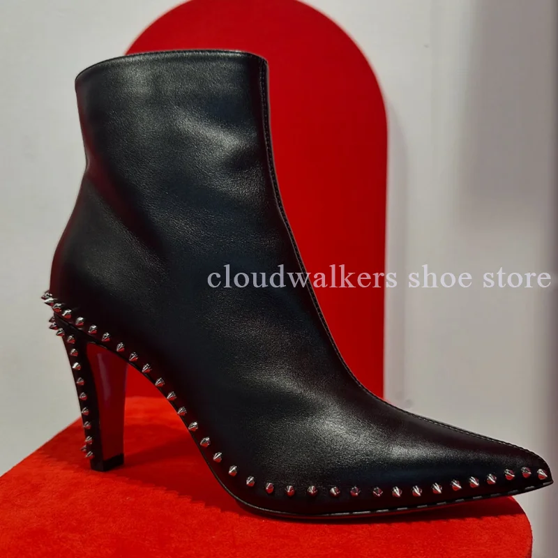 Winter Women's Black Leather Ankle Boots Sexy Pointed Toe Rivet Decor Conical Heel Elegant Short Boots Office Lady's Daily Shoes
Winter Women's Black Leather Ankle Boots Sexy Pointed Toe Rivet Decor Conical Heel Elegant Short Boots Office Lady's Daily Shoes