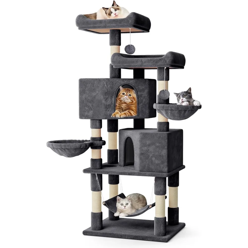 58" Cat Tree Tower – 2 Condos, Scratching Post, 3 Hammocks, Climbing Tower 
58" Cat Tree Tower – 2 Condos, Scratching Post, 3 Hammocks, Climbing Tower