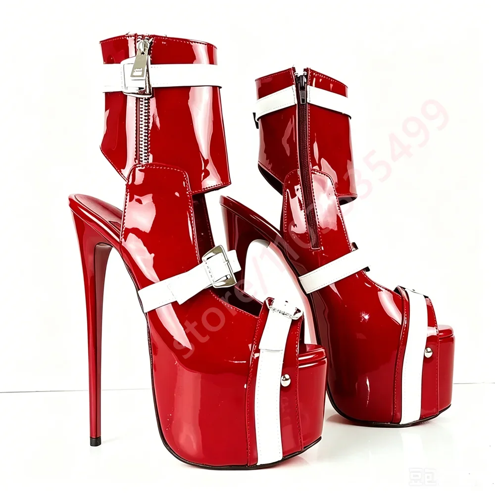 2026 Patent Leather Platform Ankle Sandal Boots Women White Contrast Buckle Straps Peep Toe Super Stiletto Pole Dance High Heels
2026 Patent Leather Platform Ankle Sandal Boots Women White Contrast Buckle Straps Peep Toe Super Stiletto Pole Dance High Heels
