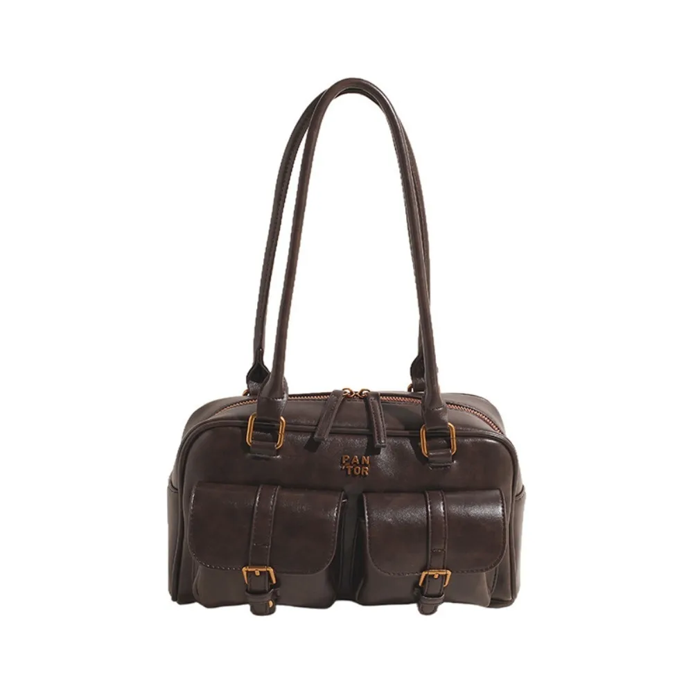 Retro Korean Style PU Bowling Bag Handbag Solid Color Pocket Boston Tote Bag Minority Design Patent Leather Underarm Bag Girls 
Retro Korean Style PU Bowling Bag Handbag Solid Color Pocket Boston Tote Bag Minority Design Patent Leather Underarm Bag Girls
