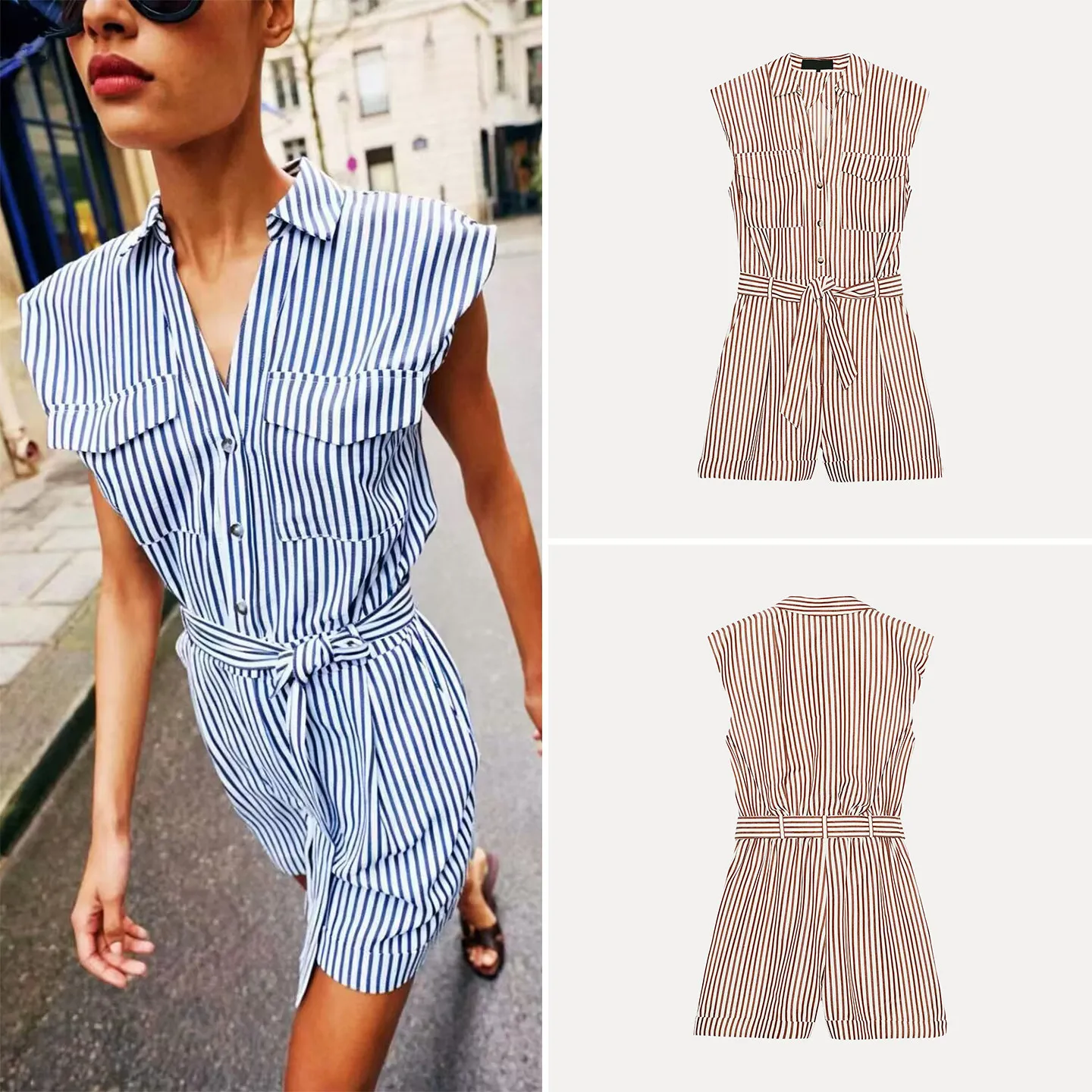 Summer 2026 Women's Bubble Stripe Short One-Piece Suit with Belt Straight Waist mid Waist Short Pants Other Fabric
Summer 2026 Women's Bubble Stripe Short One-Piece Suit with Belt Straight Waist mid Waist Short Pants Other Fabric