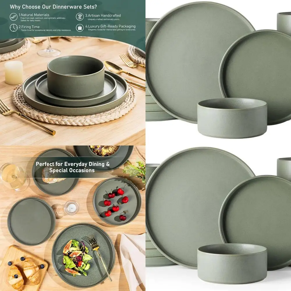6-Piece Stoneware Dinnerware Set, Matte Green Reactive Glaze, Dishwasher and Microwave Safe, Oven-Proof, Resistant to Chips and
6-Piece Stoneware Dinnerware Set, Matte Green Reactive Glaze, Dishwasher and Microwave Safe, Oven-Proof, Resistant to Chips and