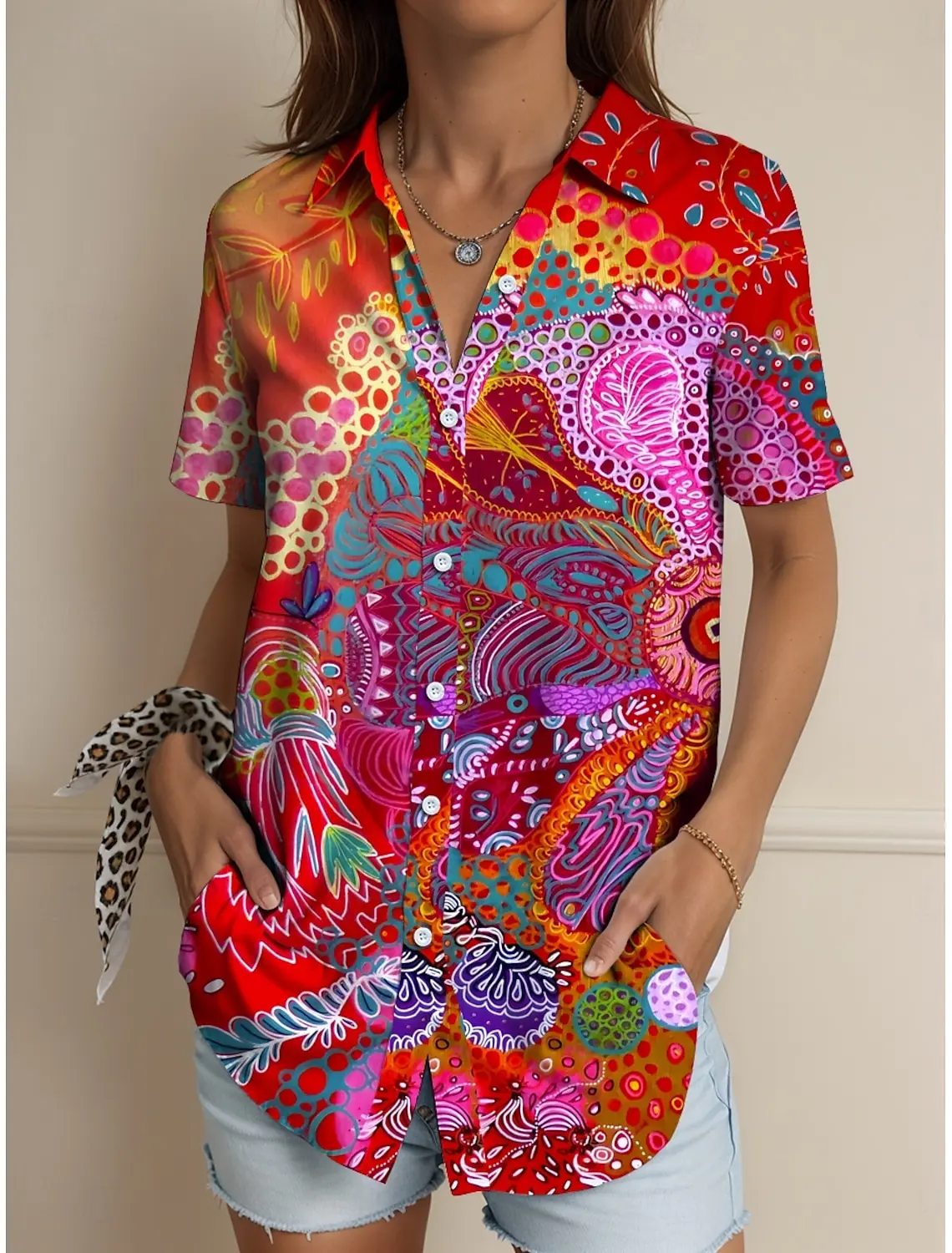 Women's Fashion Shirt Summer Short Sleeve 3D Printing Retro Undersea Plant Art Pattern Print Street Tie-Dye Ladies Casual Shirt
Women's Fashion Shirt Summer Short Sleeve 3D Printing Retro Undersea Plant Art Pattern Print Street Tie-Dye Ladies Casual Shirt